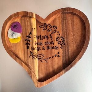 Customized Handmade Heart-Shaped Wooden Trinket/Jewelry Tray  NEW